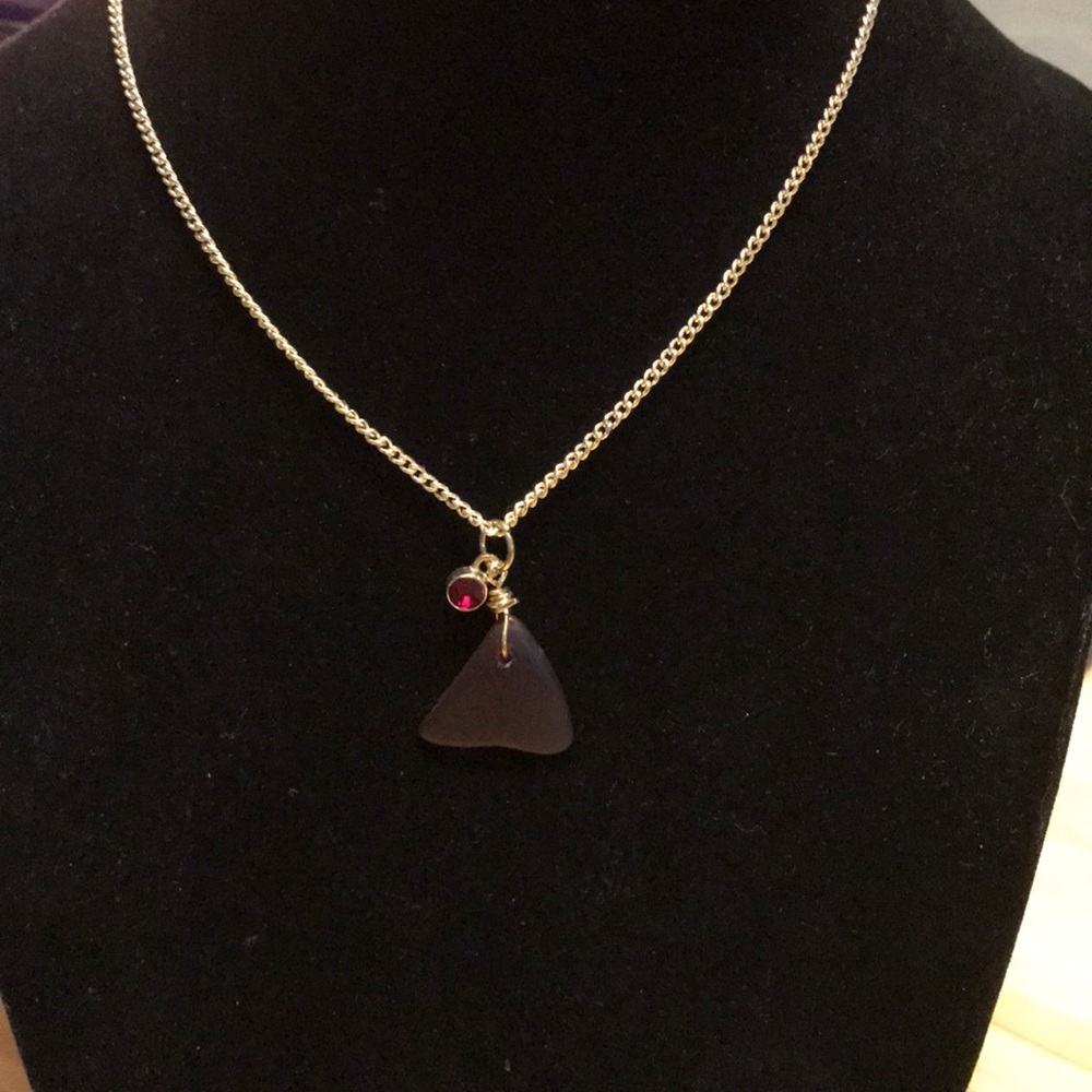 Maine Maroon Sea Glass Pendant Necklace.